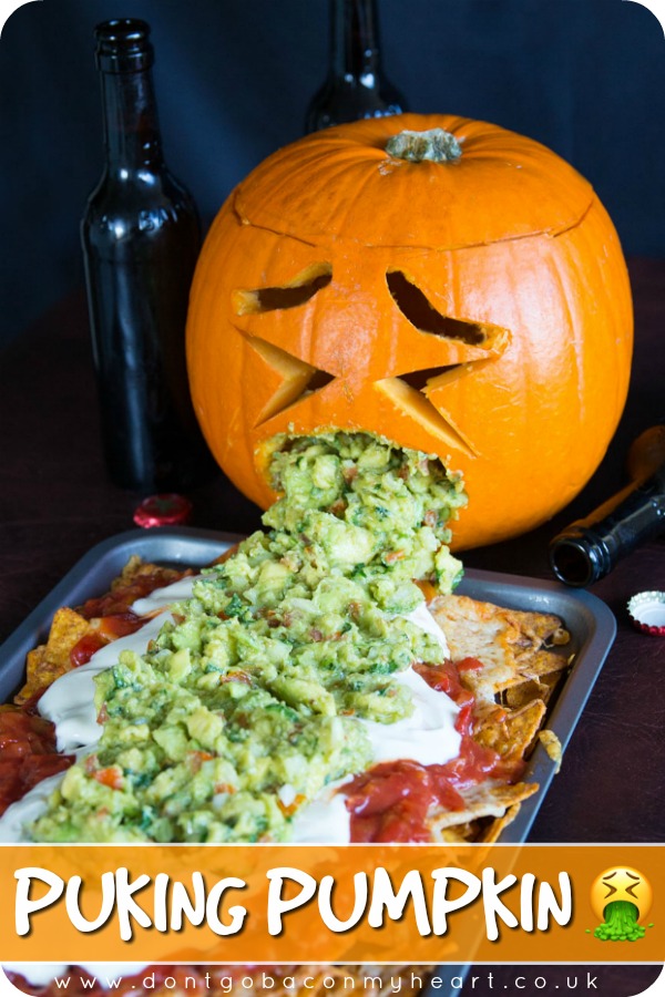 If there's one recipe you need this Halloween it's the Puking Pumpkin. Cause really, who doesn't want a pumpkin throwing up guacamole all over Halloween? #halloween #halloweenrecipe #pumpkin #pukingpumpkin | www.dontgobaconmyheart.co.uk