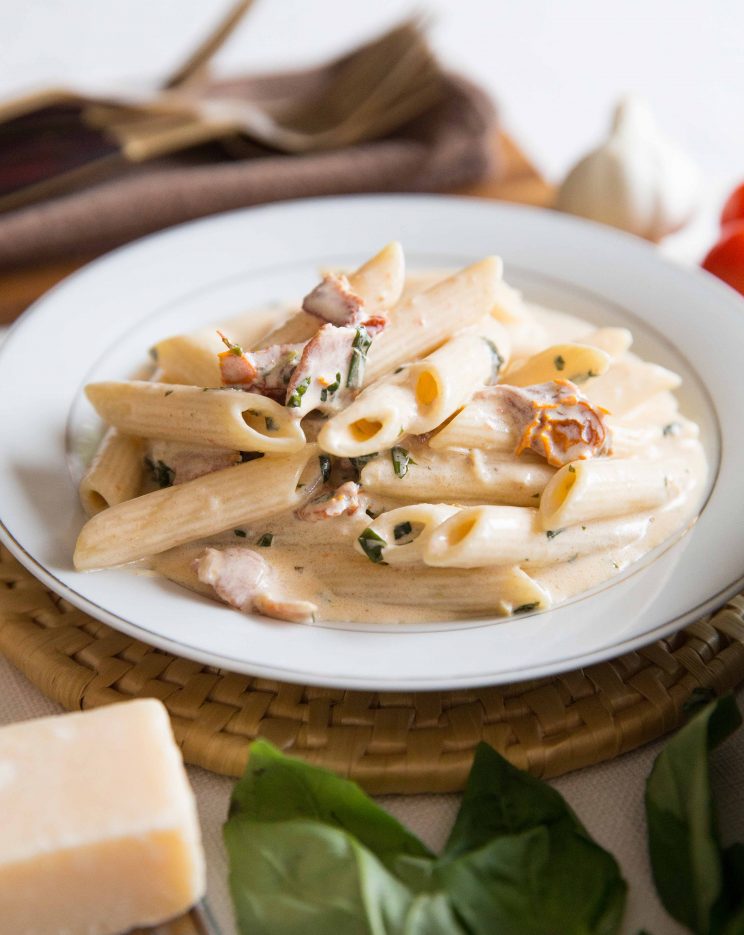 Penne Alfredo with Bacon and Sundried Tomato from Don't Go Bacon My Heart