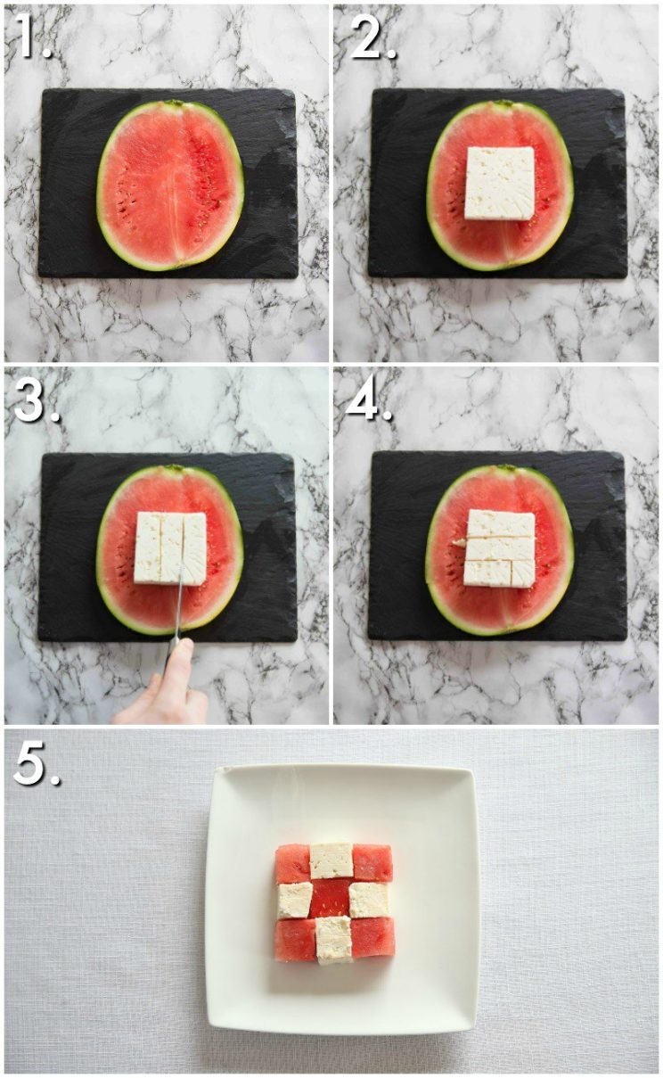 Watermelon and feta cubes - 5 step by step photos