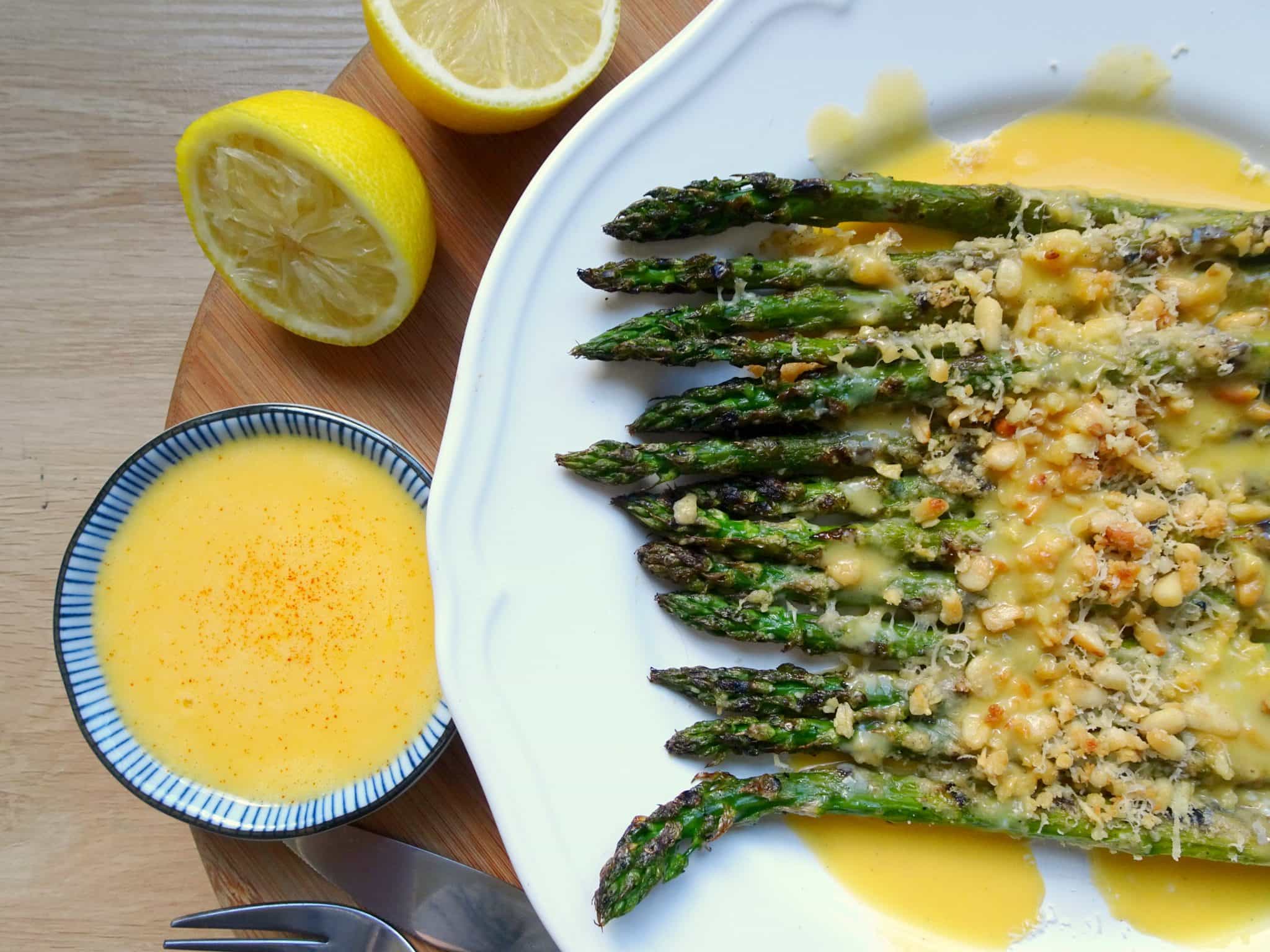 Grilled Garlic & Parmesan Asparagus with Hollandaise Sauce