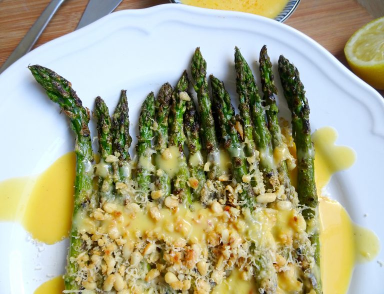 Grilled Garlic & Parmesan Asparagus with Hollandaise Sauce