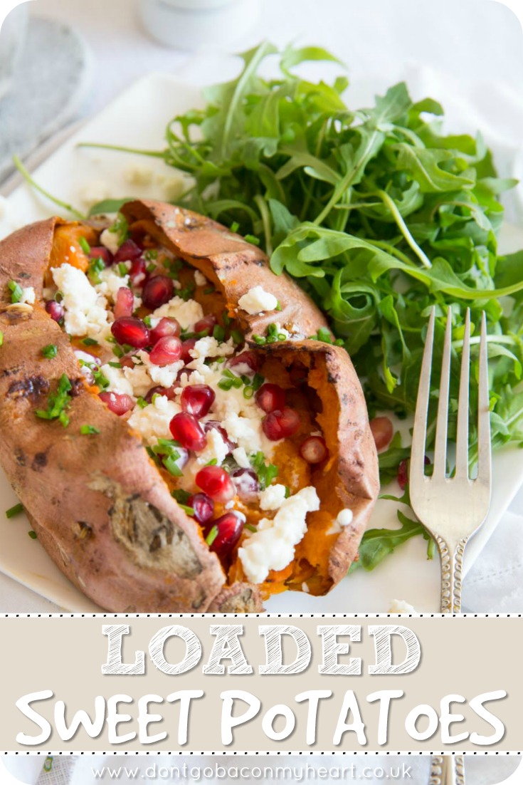 These Loaded Sweet Potatoes are the perfect healthy twist on the traditional loaded potato skins. A gorgeously vibrant combination of flavours, perfect for brunch! #sweetpotato #loadedpotato #potatoskins | www.dontgobaconmyheart.co.uk
