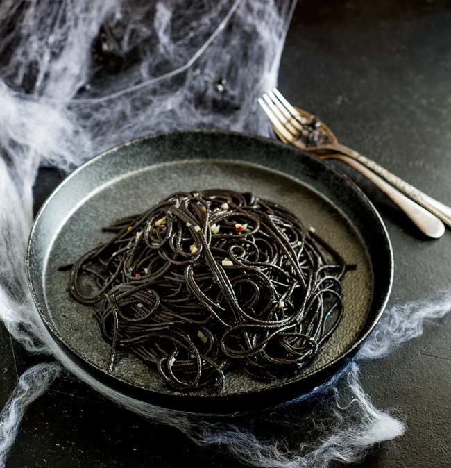 11-Savory-Halloween-Recipes-Witches-Hair-Pasta-Squid-Ink-Pasta