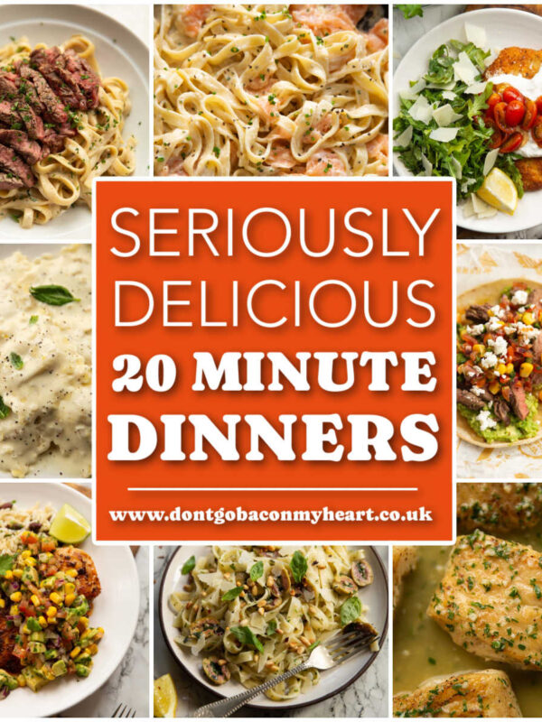 20 minute dinners thumbnail collage with text overlay