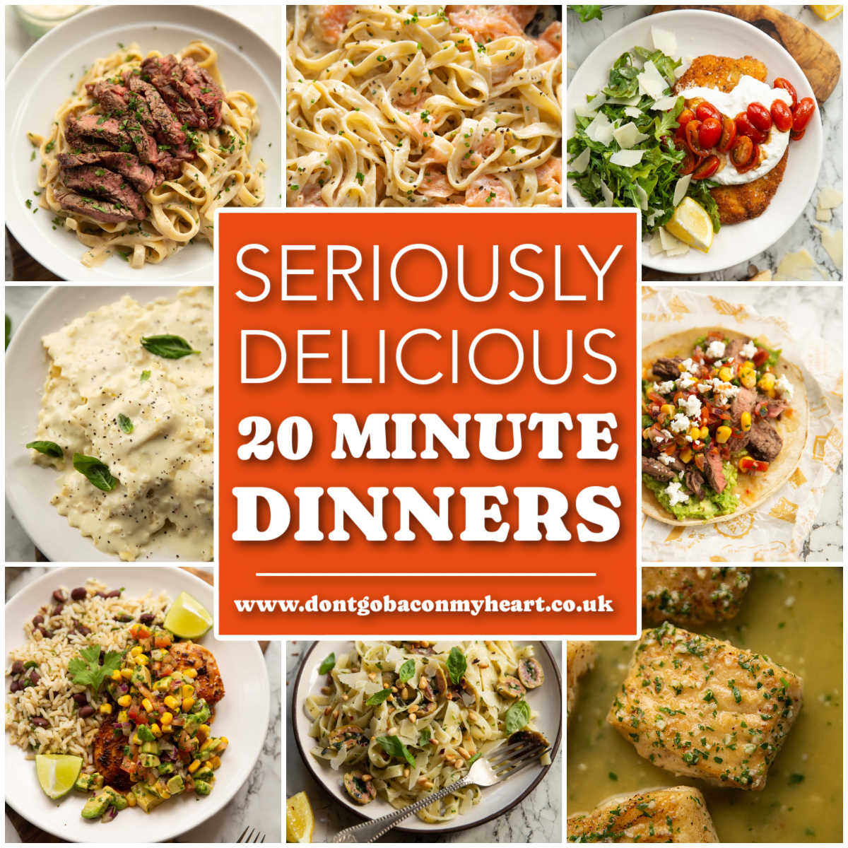 20 minute dinners thumbnail collage with text overlay