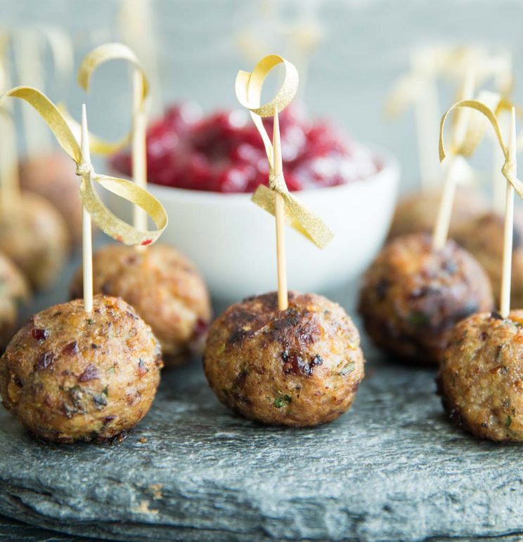 Cranberry Turkey Meatballs with cocktail sticks