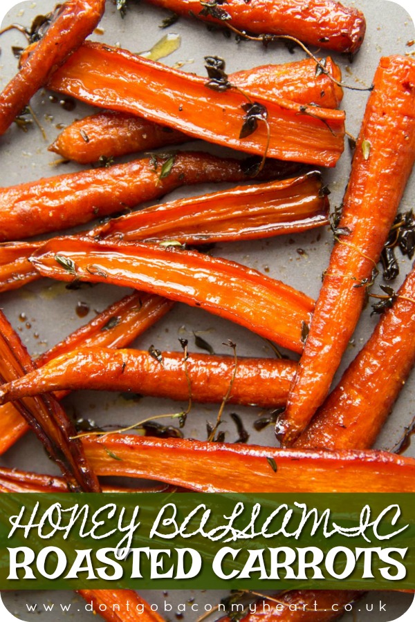 These Honey Balsamic Roasted Carrots are beautifully caramelized in a sweet and sticky glaze. The perfect side dish for your Sunday roast #roastdinner #carrots #honey | www.dontgobaconmyheart.co.uk