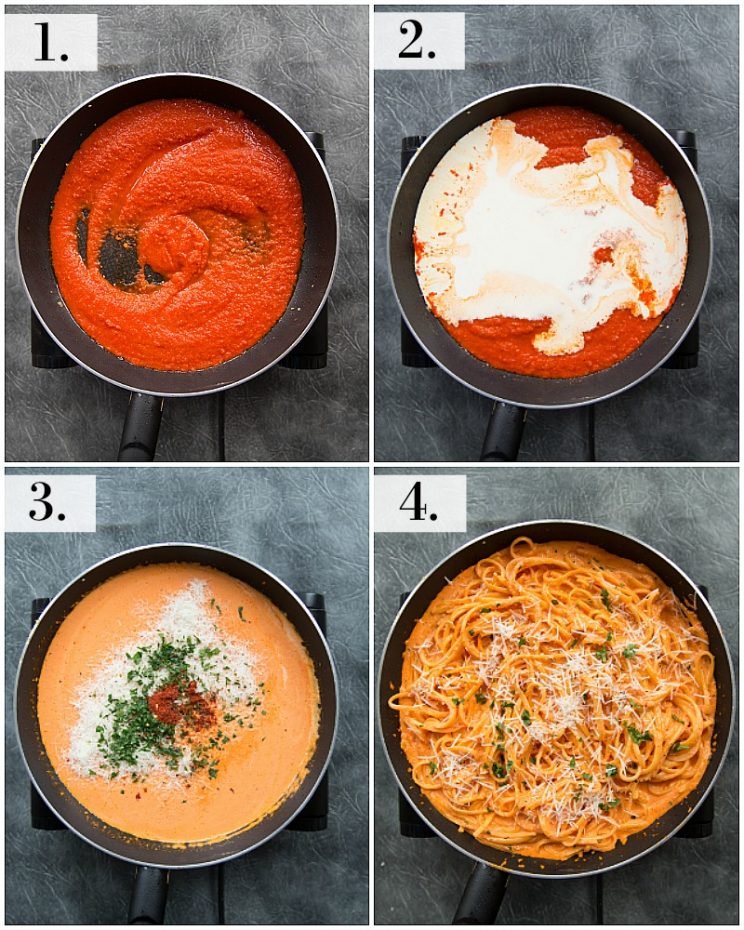 How to make a creamy roasted red pepper pasta sauce - step by step photos