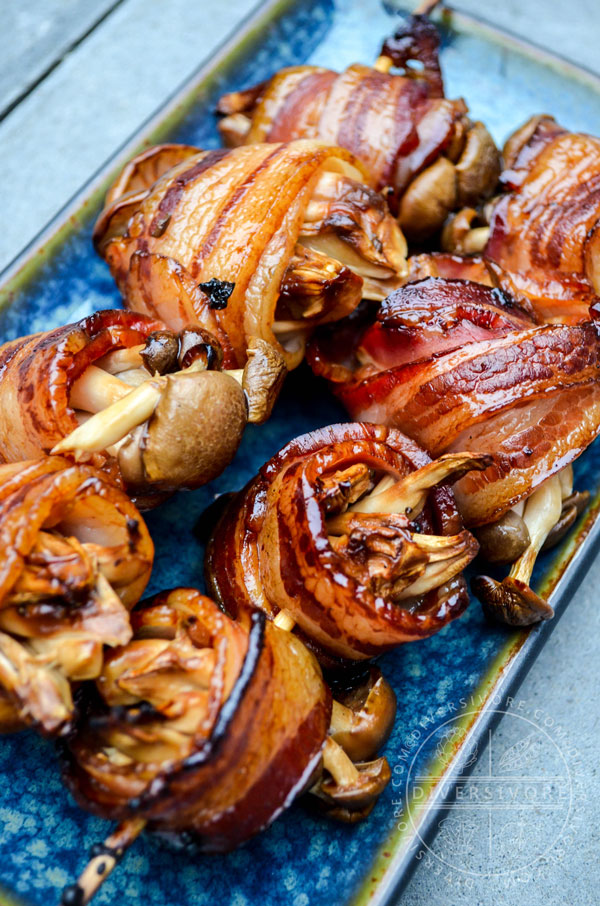 Easy Bacon Appetizers - Bacon-Wrapped Mushroom Kushiyaki