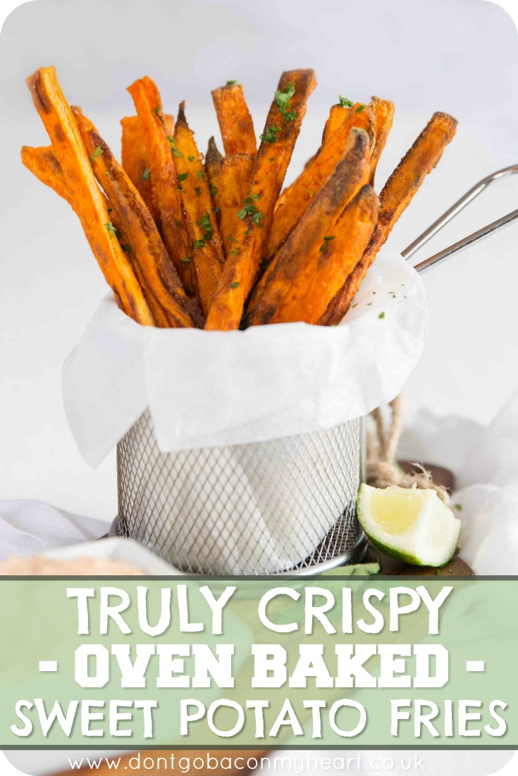 How to get delicious and most importantly CRISPY Oven Baked Sweet Potato Fries. Follow this tried and tested 5 step method and you won't be disappointed #sweetpotato #sweetpotatofries #fries | www.dontgobaconmyheart.co.uk
