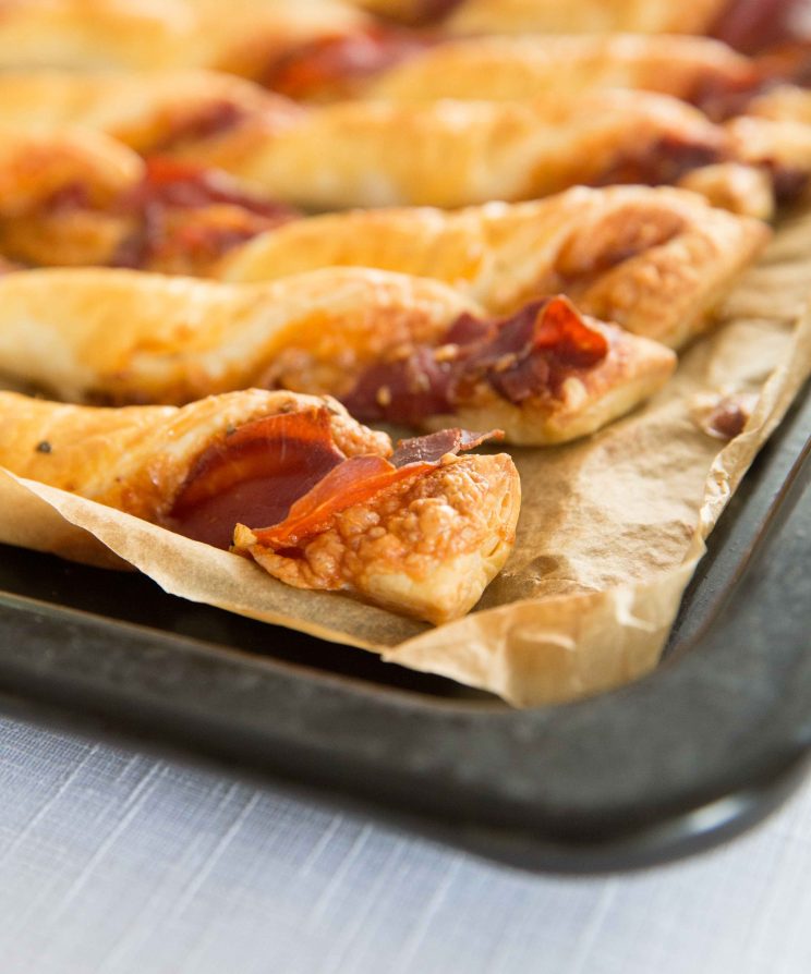 closeup shot of crispy prosciutto on twist fresh out the oven