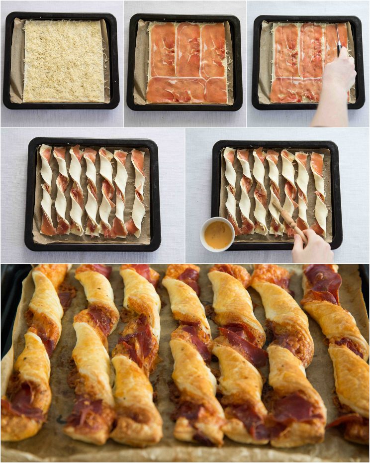 How to make cheese and prosciutto twists - 6 step by step photos