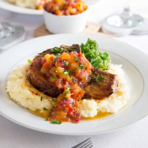 Easy Pan Fried Pork Chops with Peach Salsa Perfect for Date Night