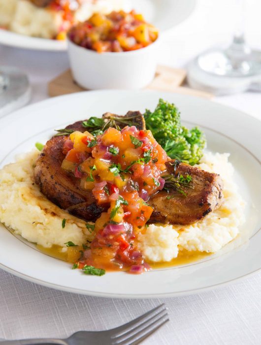 Easy Pan Fried Pork Chops with Peach Salsa Perfect for Date Night