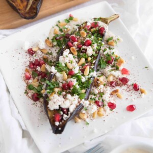 Sumac Roasted Eggplant with Tahini Yogurt Sauce and Pine nuts