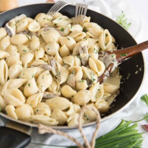 Creamy Mushroom Pasta in the Skillet with Fresh Chives