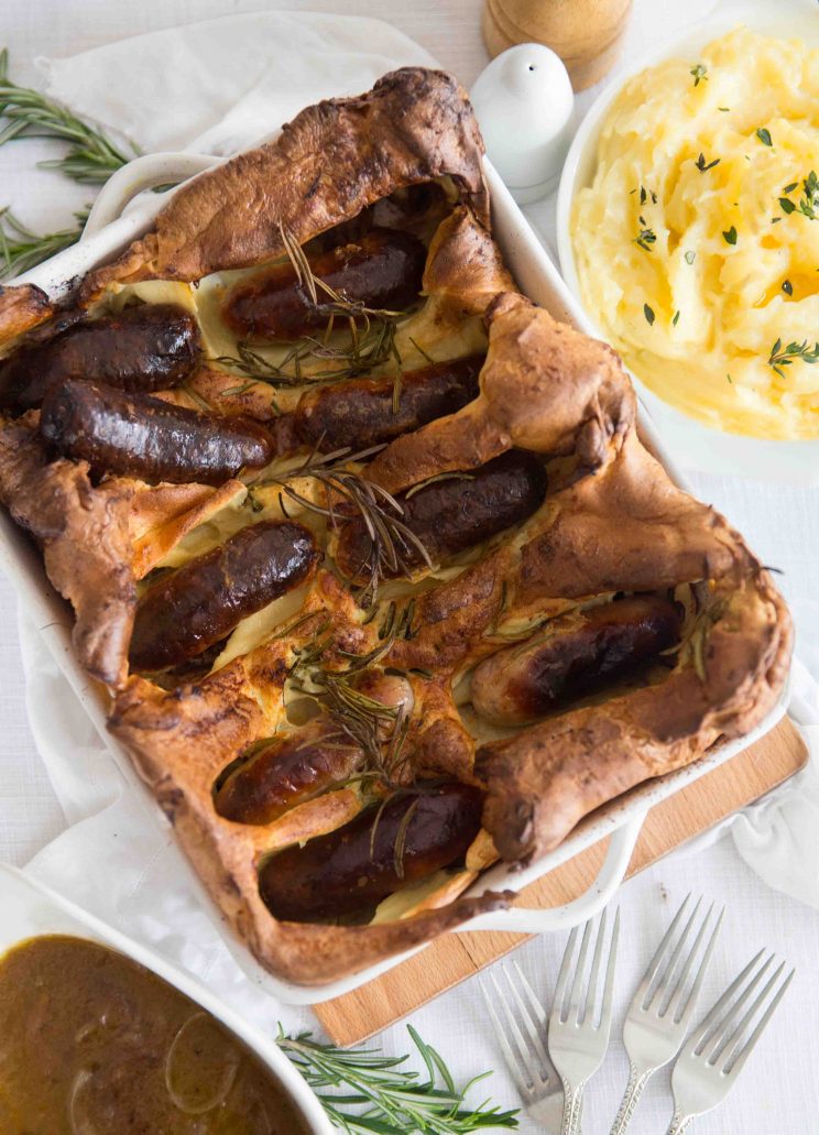 Easy Toad in the Hole with Dijon Mash Potato and Red Wine Onion Gravy