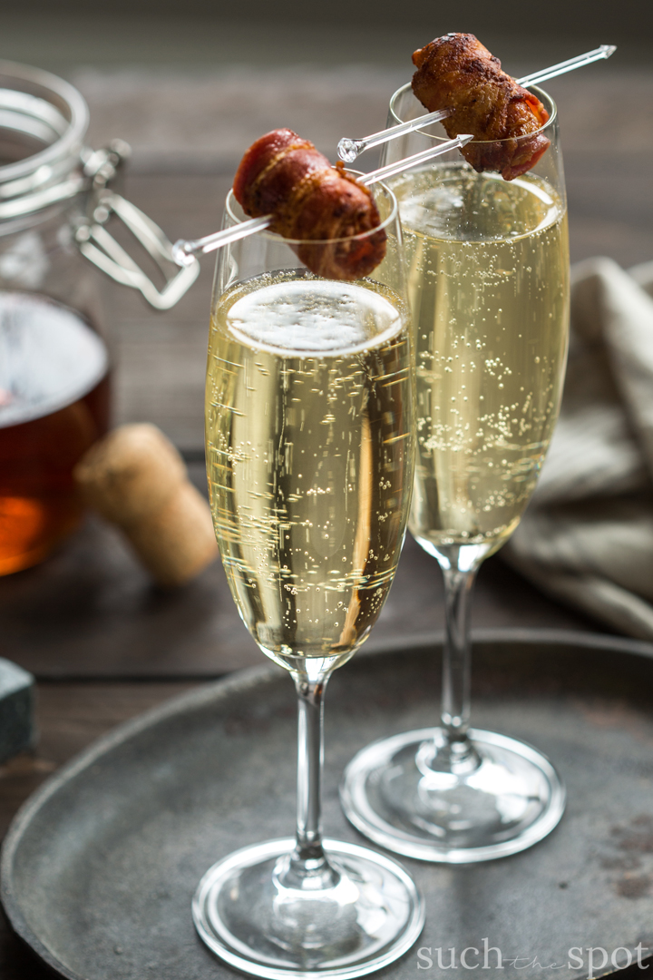 Savory Breakfast Ideas - Bacon Washed Bourbon Champagne Cocktail