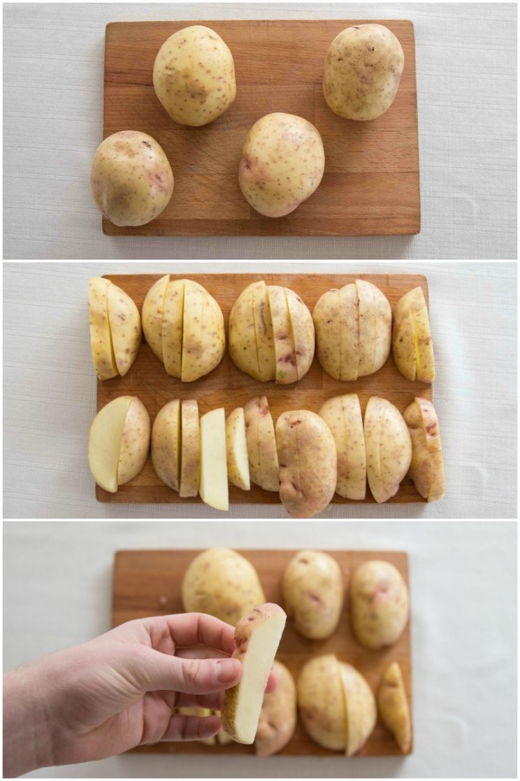how to cut potatoes into wedges - 3 step by step photos