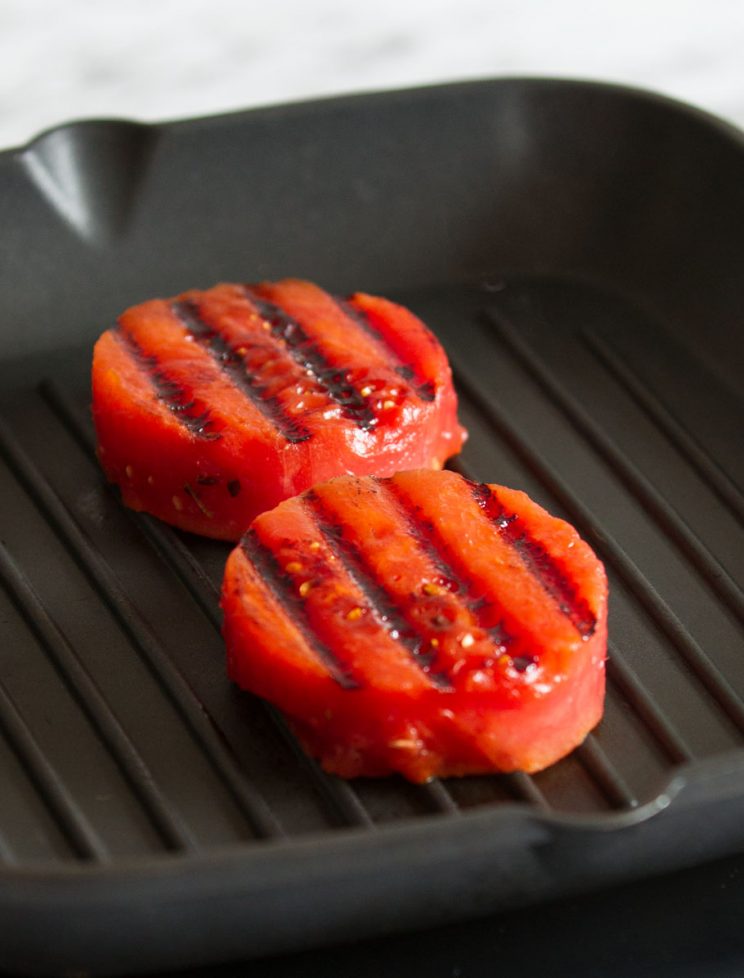 watermelon on griddle pan with grill marks