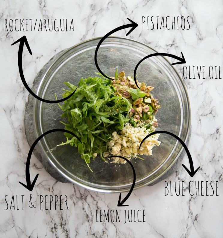 Arugula blue cheese and pistachio salad for grilled pineapple ingredients photo