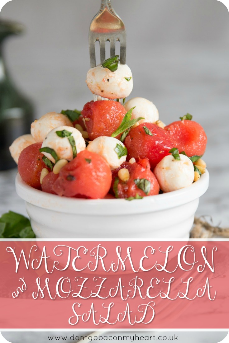 Watermelon and Mozzarella Salad is THE perfect summer salad. With the addition of some mouthwatering watermelon balls, this salad offers a gorgeous twist on the classic caprese salad. #watermelon #caprese #salad #mozzarella | www.dontgobaconmyheart.co.uk