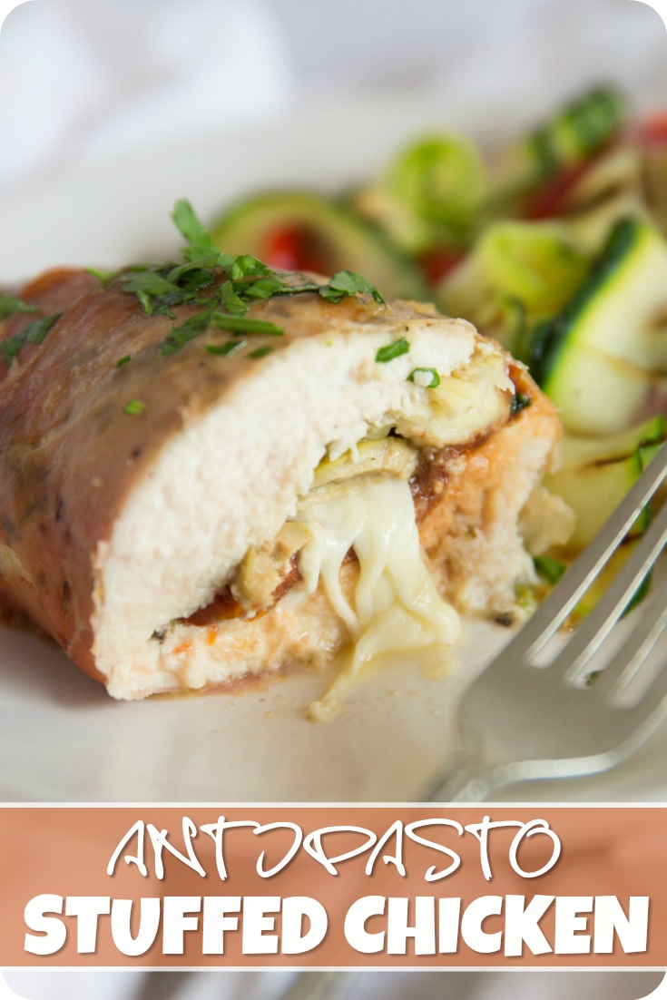 Antipasto Stuffed Chicken is your new quick and delicious midweek dinner ready and waiting. Super easy to make and absolutely bursting with flavour, you won't eat chicken breasts any other way again! #chicken #antipasto #antipasti #dinner | www.dontgobaconmyheart.co.uk
