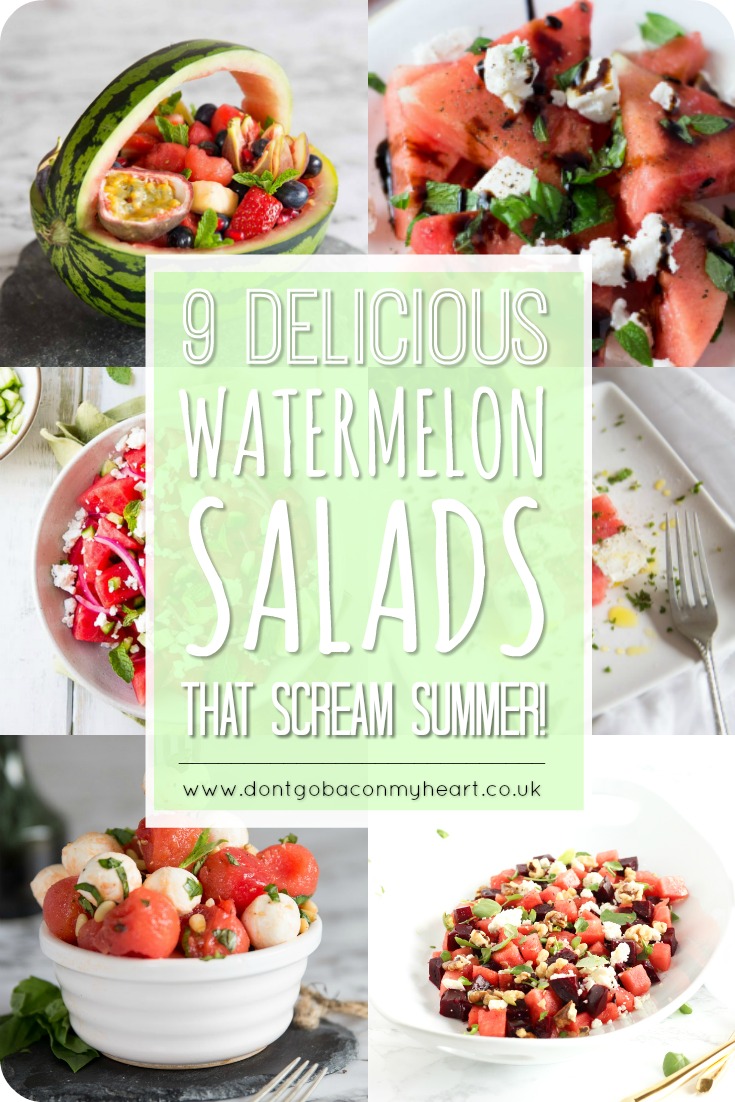 Nothing screams summer like a good watermelon salad. Join us in counting down the 9 most delicious watermelon salad recipes that'll have you drooling this summer! #watermelon #salad #watermelonsalad | www.dontgobaconmyheart.co.uk