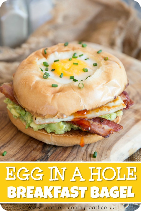 This Egg in a Hole Breakfast Bagel ain't just a pretty face, it's absolutely delicious! Better still it's so incredibly easy to make! #bagel #breakfast #brunch #egg | www.dontgobaconmyheart.co.uk