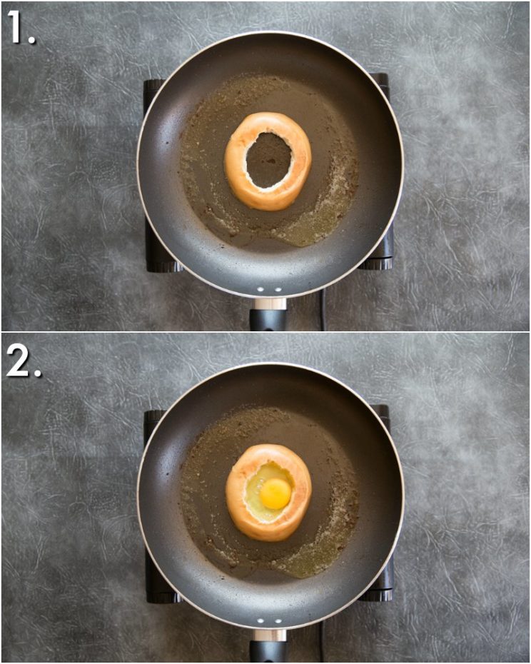 How to make egg in a hole bagel - 2 step by step photos