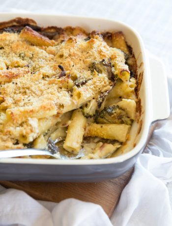 Broccoli Pasta Bake with serving spoon