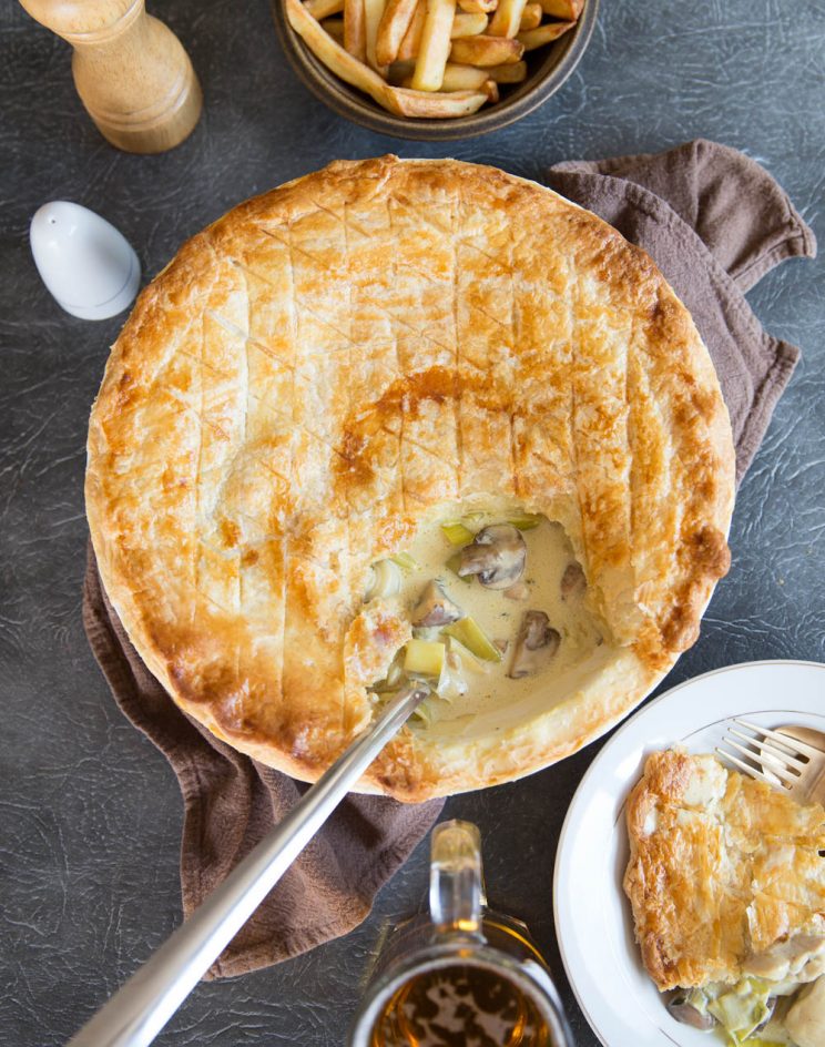 Creamy Chicken Leek and Mushroom Pie fresh out the oven