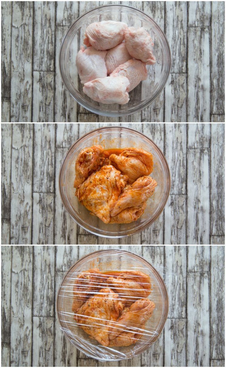 How to make Spanish Chicken Tray Bake - marinading chicken step by step photos