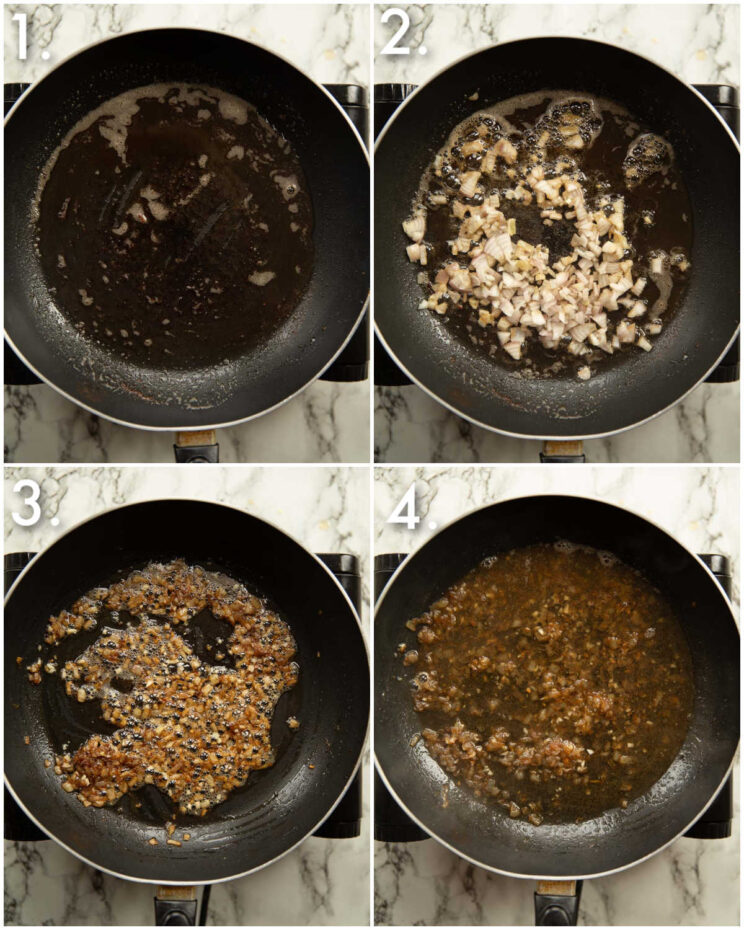 4 step by step photos showing how to use wine in pasta