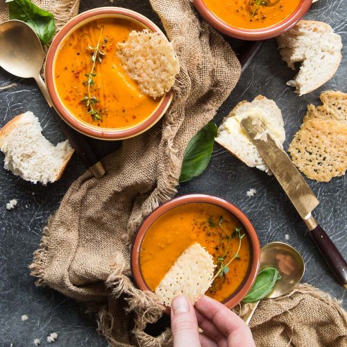 Roasted Tomato Soup with Fresh Tomatoes