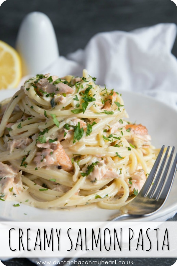 This Salmon Pasta couldn't easier to make! Served with a Creamy Dill Sauce, quick date night dinners have never been so delicious! #salmon #pasta #dinner | www.dontgobaconmyheart.co.uk
