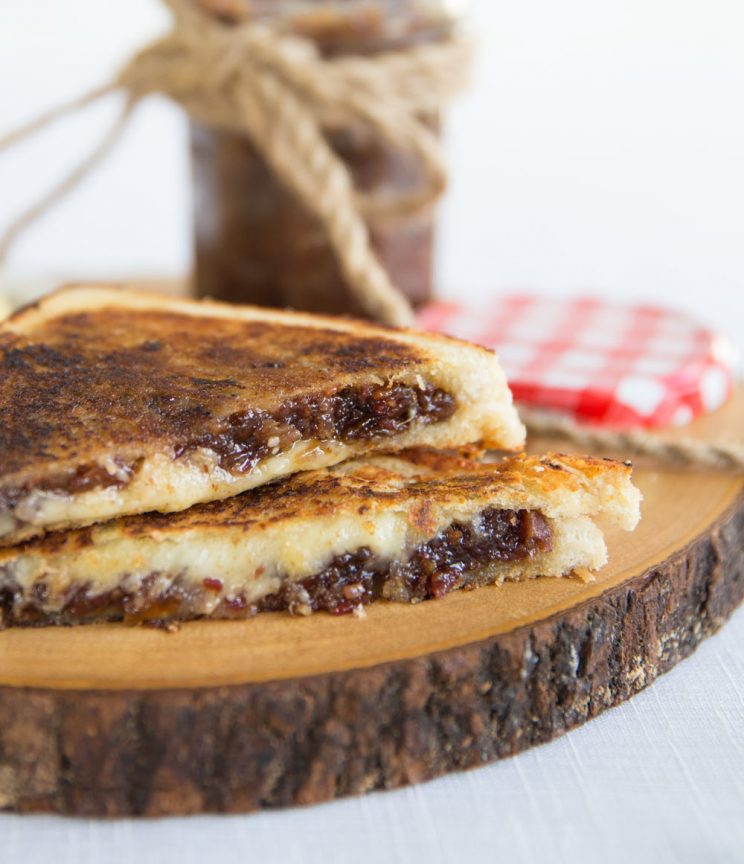 Bacon Jam Grilled Cheese with jar in the background