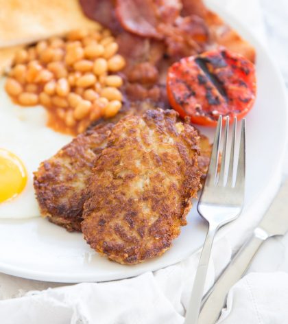 Perfect Homemade Hash brown Patties with full English breakfast