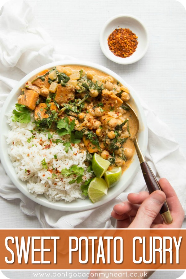 This Sweet Potato Curry is gorgeously creamy and packed full of flavour. Trust me, you won't miss the meat! #sweetpotato #vegan #vegetarian #curry | www.dontgobaconmyheart.co.uk