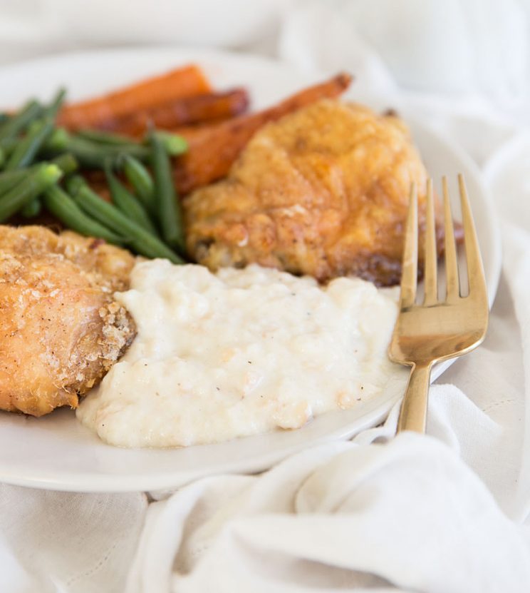 bread sauce with chicken thighs and veg