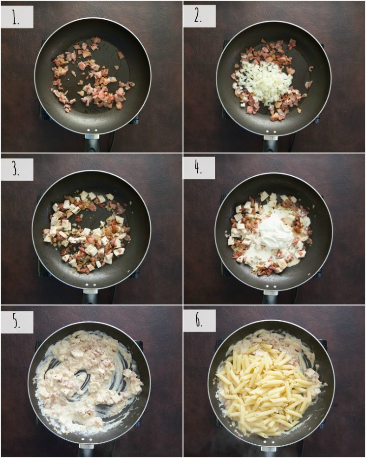 How to make leftover roast chicken and bacon pasta - 6 step by step photos