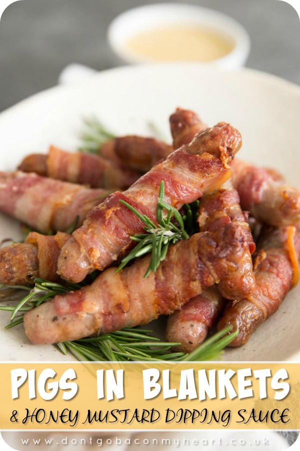 Sausages wrapped in bacon is the only way to make Pigs in Blankets! Served with a Honey Mustard Dipping Sauce, this recipe is truly irresistible! #pigsinblankets #sausage #christmas #roastdinner | www.dontgobaconmyheart.co.uk
