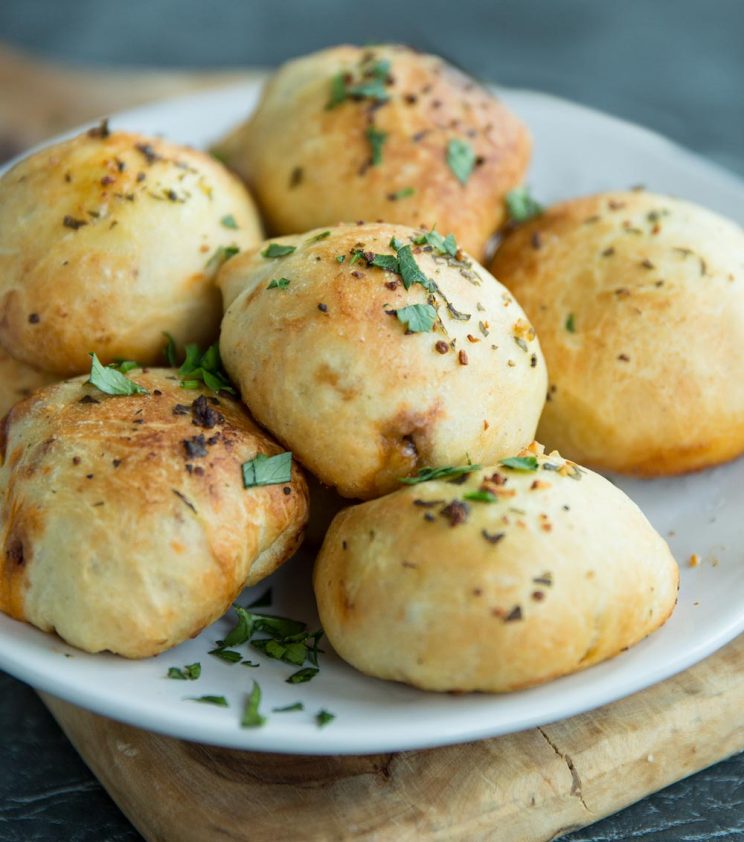 garlic dough balls with fresh parsley