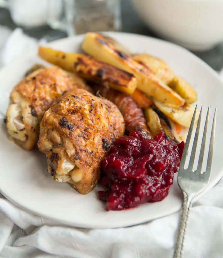 One Pan Roast Dinner with cranberry sauce