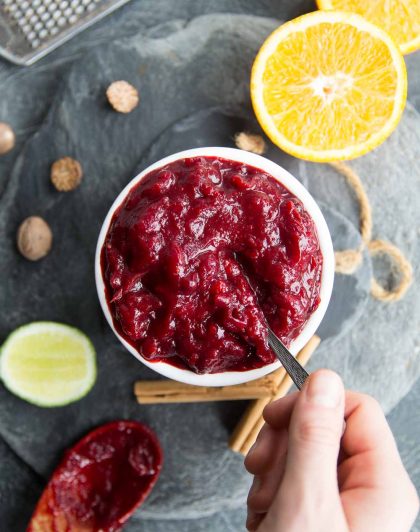 Homemade Spiced Cranberry Sauce with orange and lime