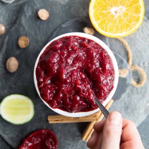 Homemade Spiced Cranberry Sauce with orange and lime