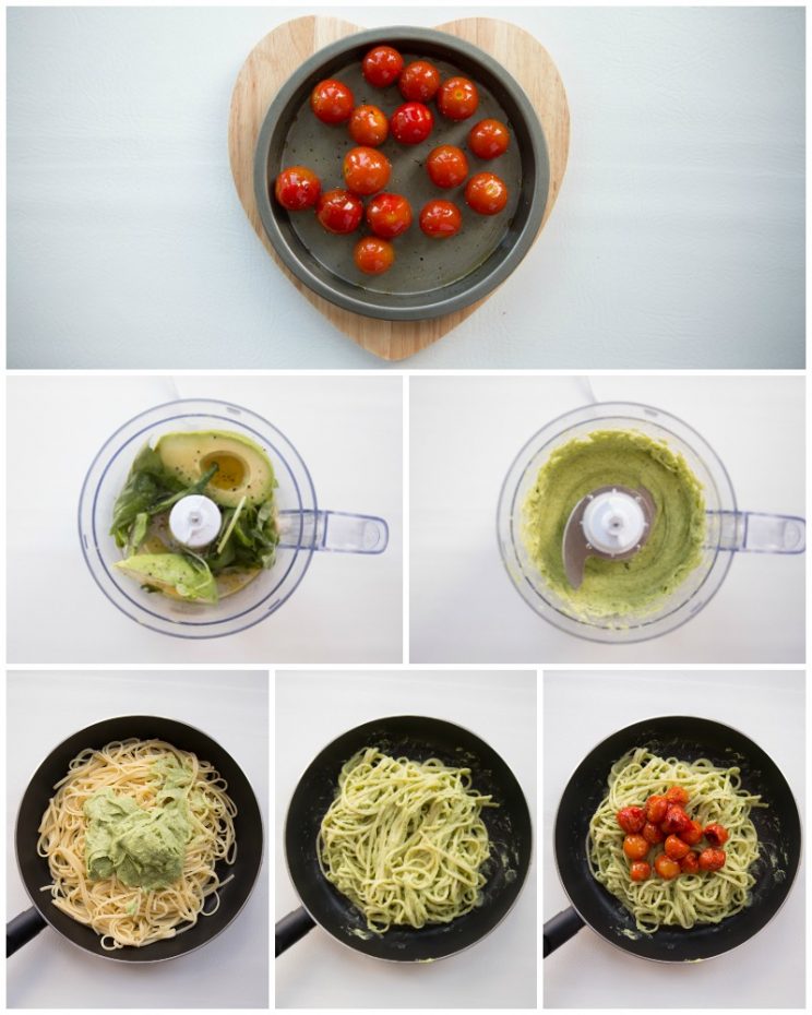 How to make Pasta with a creamy avocado sauce and roasted cherry tomatoes - step by step photos