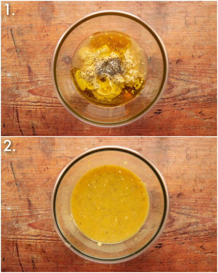 2 step by step photos showing how to make honey mustard sauce