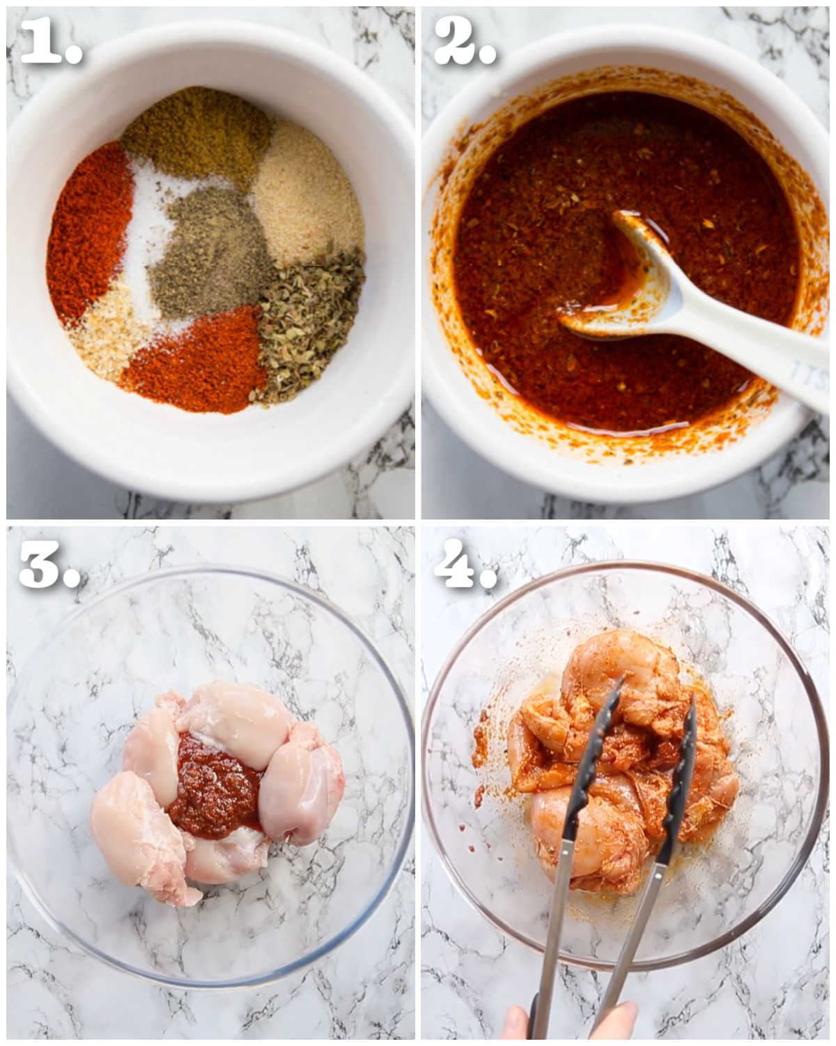 4 step by step photos showing how to prepare sheet pan fajitas