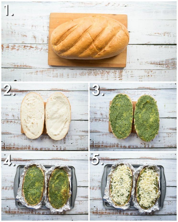 How to make cheesy pesto garlic bread - 5 step by step photos
